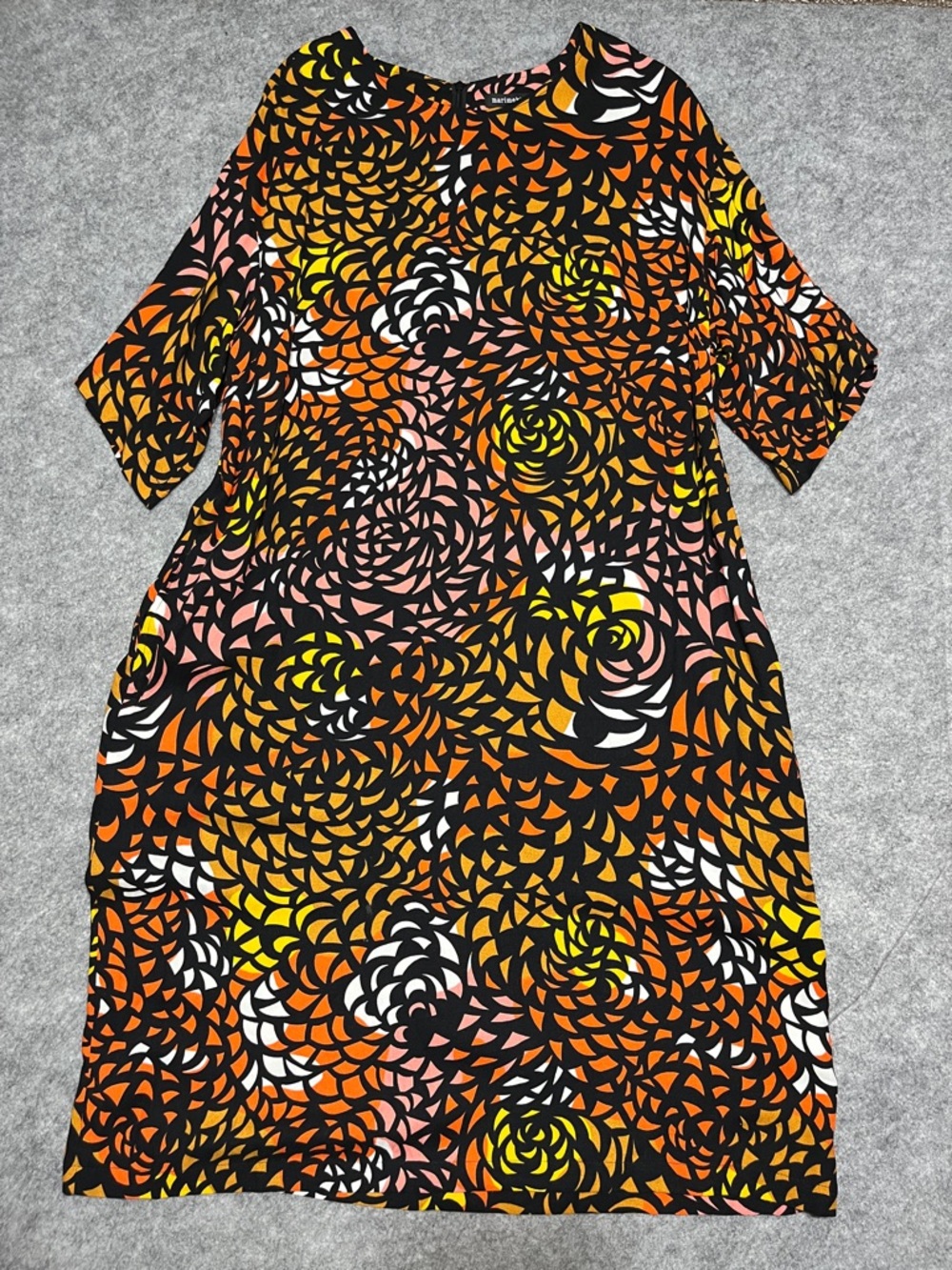 Marimekko Black Dress with Orange and Pink Abstract Print - Picture 4 of 12